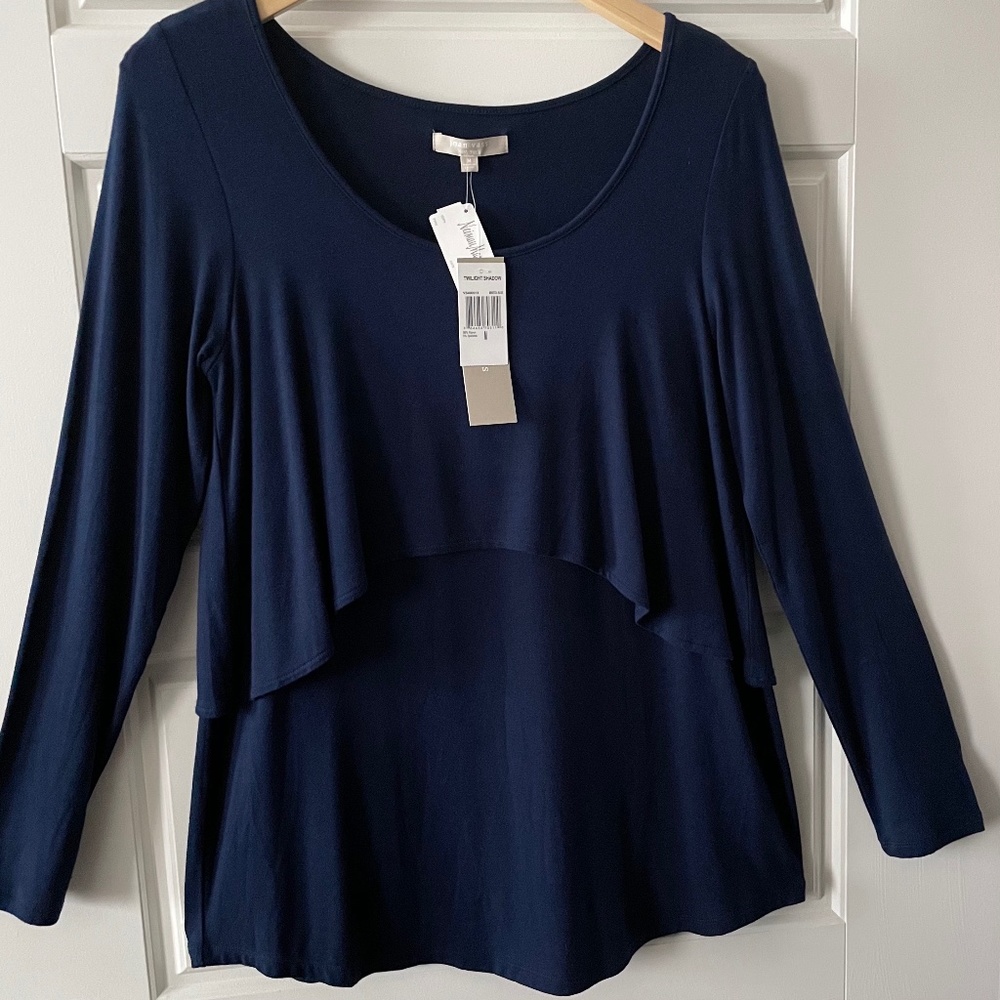 Joan Vass Twilight Shadow Blue Layered Top M